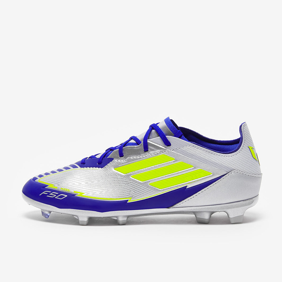 Adidas Kids F50 Elite x Messi FG Football Boots Silver Met/Solar Yellow/Lucid Blue