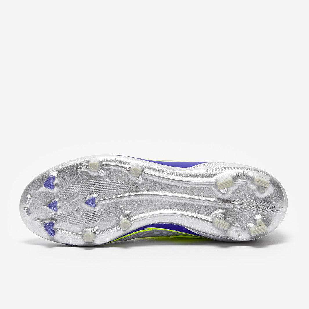 Adidas Kids F50 Elite x Messi FG Football Boots Silver Met/Solar Yellow/Lucid Blue