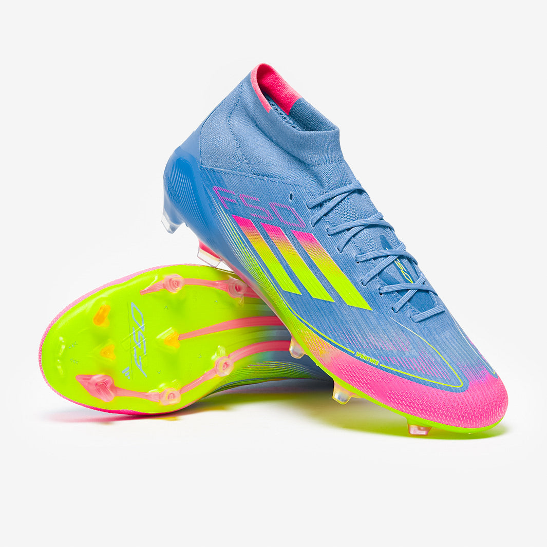 Adidas Women's F50 Elite Mid FG Football Boots Blue Fusion/Lucid Lemon/Lucid Pink