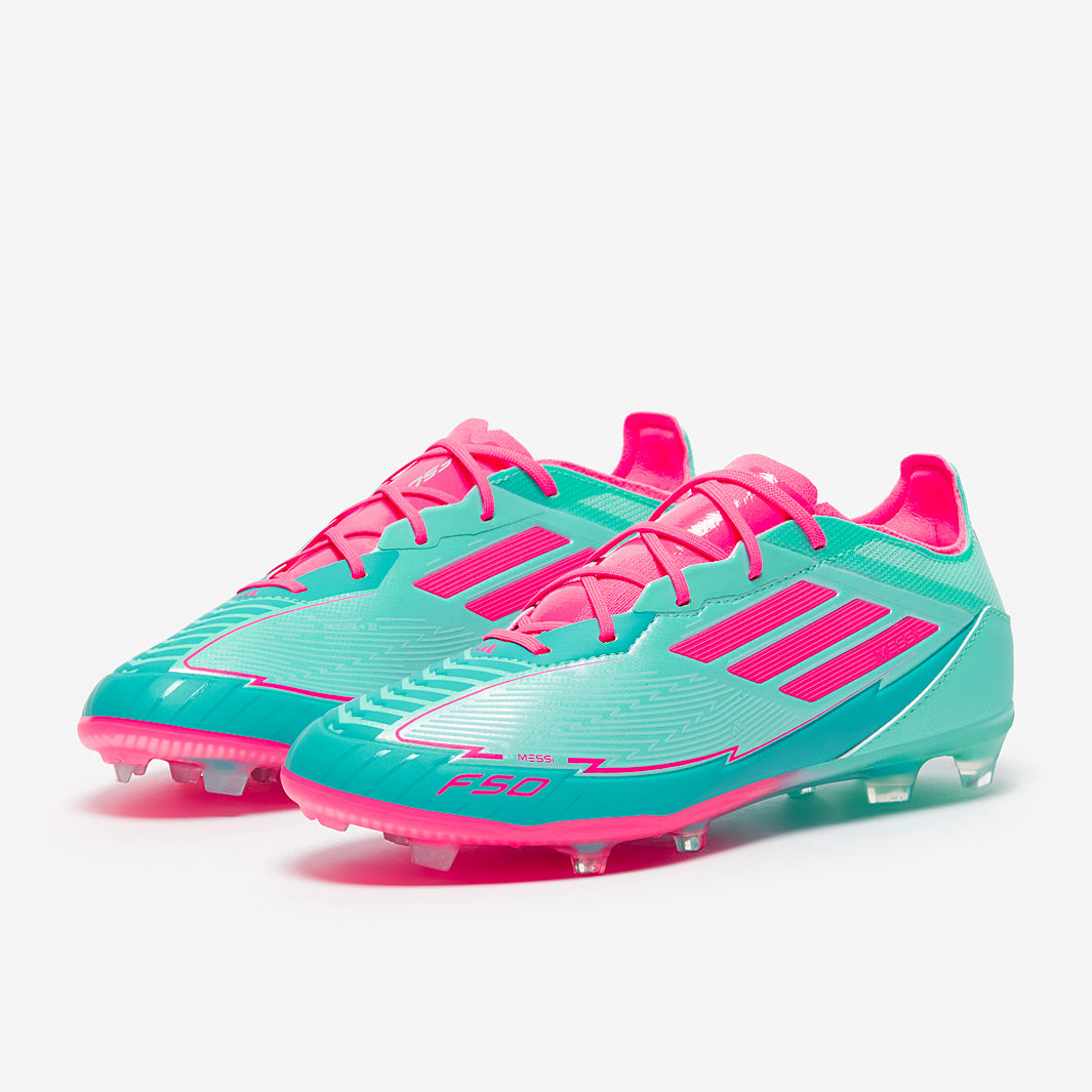 adidas Kids F50 Elite x Messi FG Football Boots Flash Aqua/Lucid Pink/Lucid Cyan
