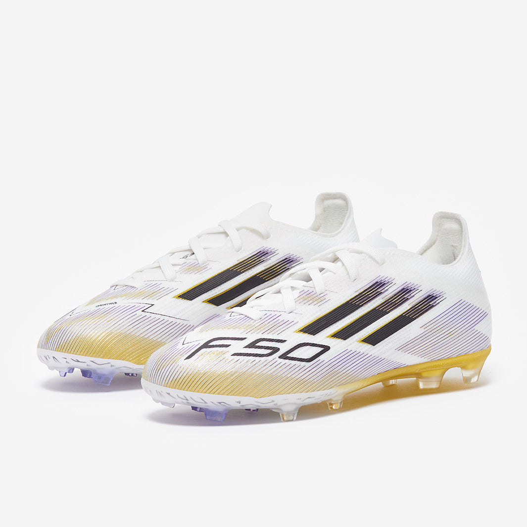 Adidas Kids F50 Elite FG Football Boots White/Core Black/Met Gold