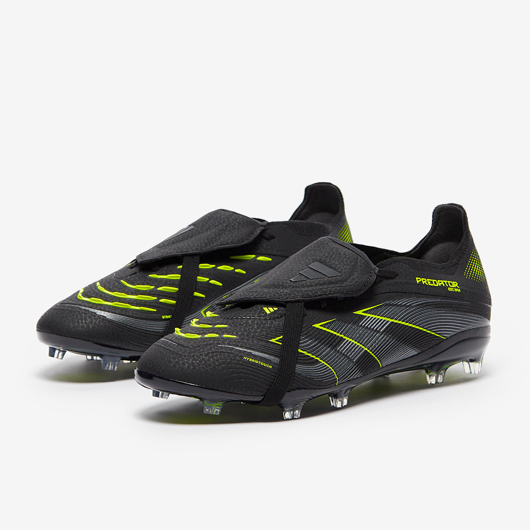 Adidas Kids Predator Elite Tongue FG Football Boots Core Black/Iron Met./Lucid Lemon