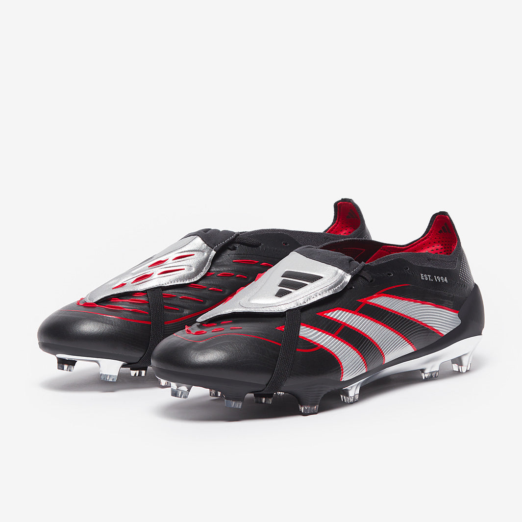 adidas Predator Elite Tongue Leather FG Football Boots Core Black/Silver Met/Vivid Red