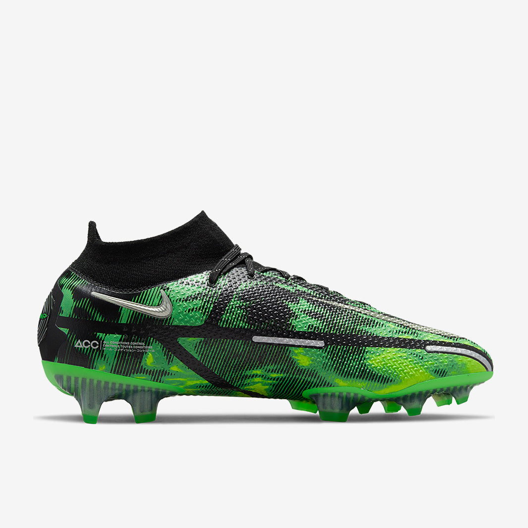 Nike Phantom GT II Elite DF FG Football Boots Black/Metallic Platinum/Green Strike
