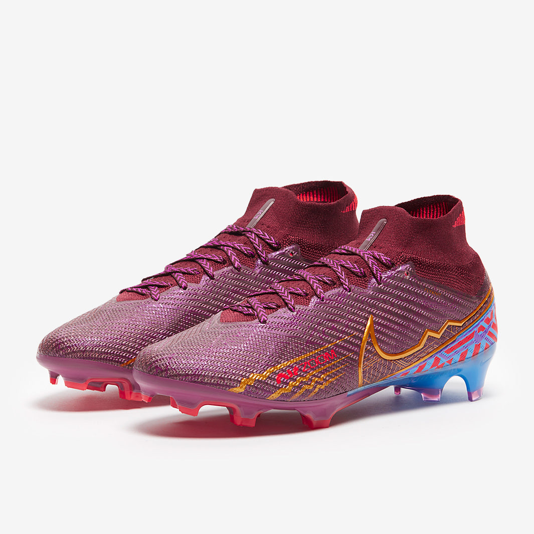 Nike Air Zoom Mercurial Superfly IX Elite KM FG Football Boots Dark Beetroot/Metallic Vivid Gold