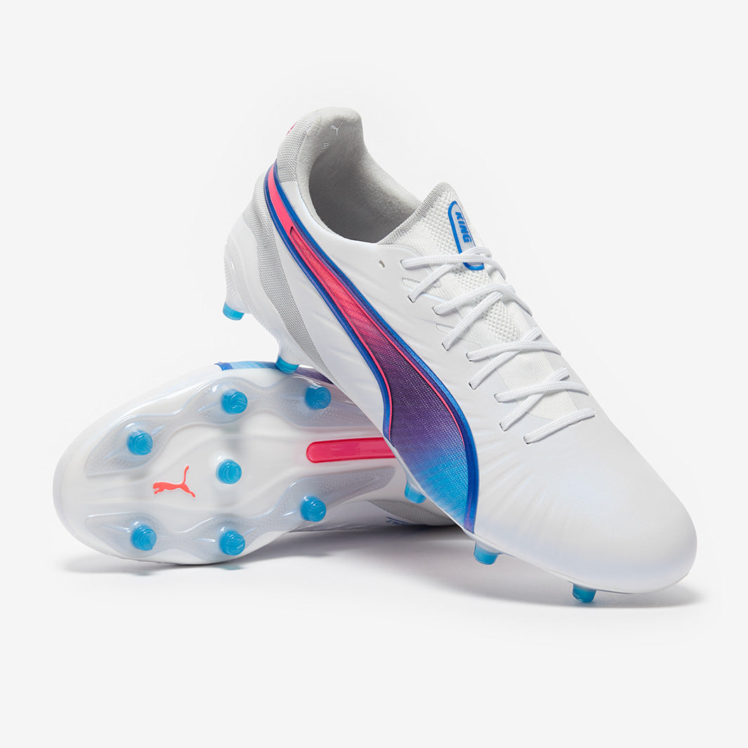 Puma King Ultimate FG/AG Football Boots Puma White/Bluemazing/Flat Light Grey/Sunset Glow