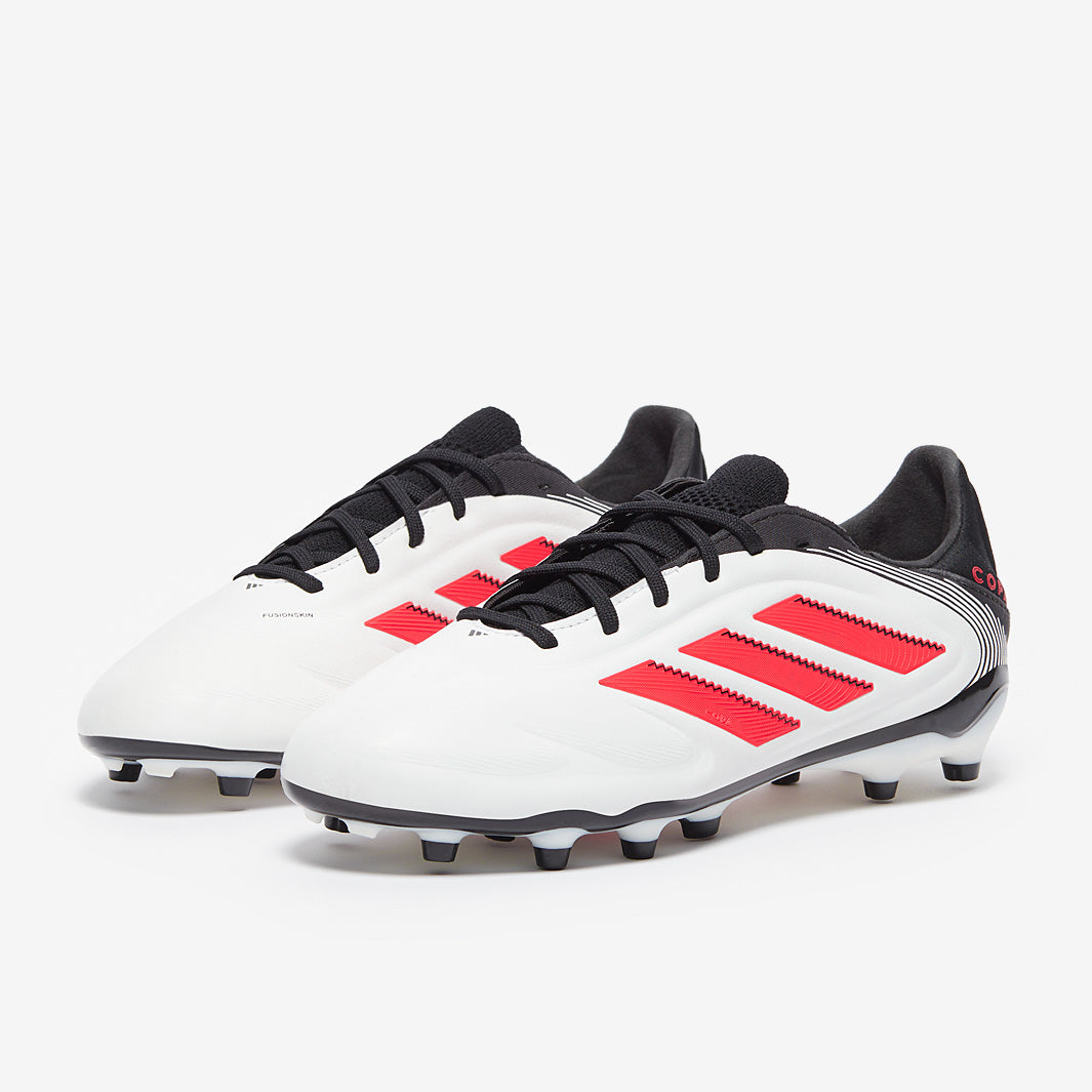 Adidas Kids Copa Pure III Elite Leather FG/MG Football Boots White/Lucid Red/Black