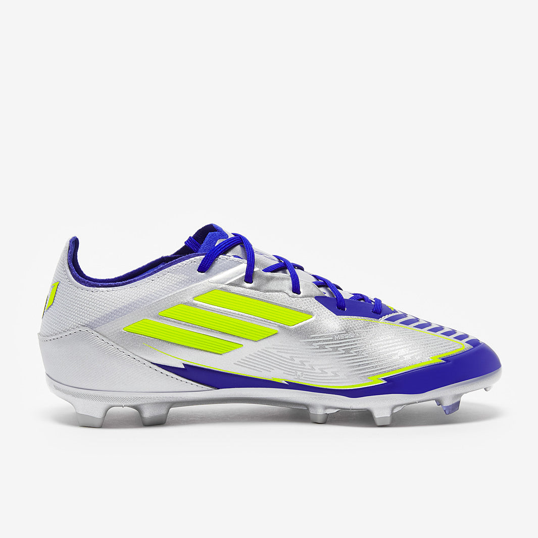 Adidas Kids F50 Elite x Messi FG Football Boots Silver Met/Solar Yellow/Lucid Blue