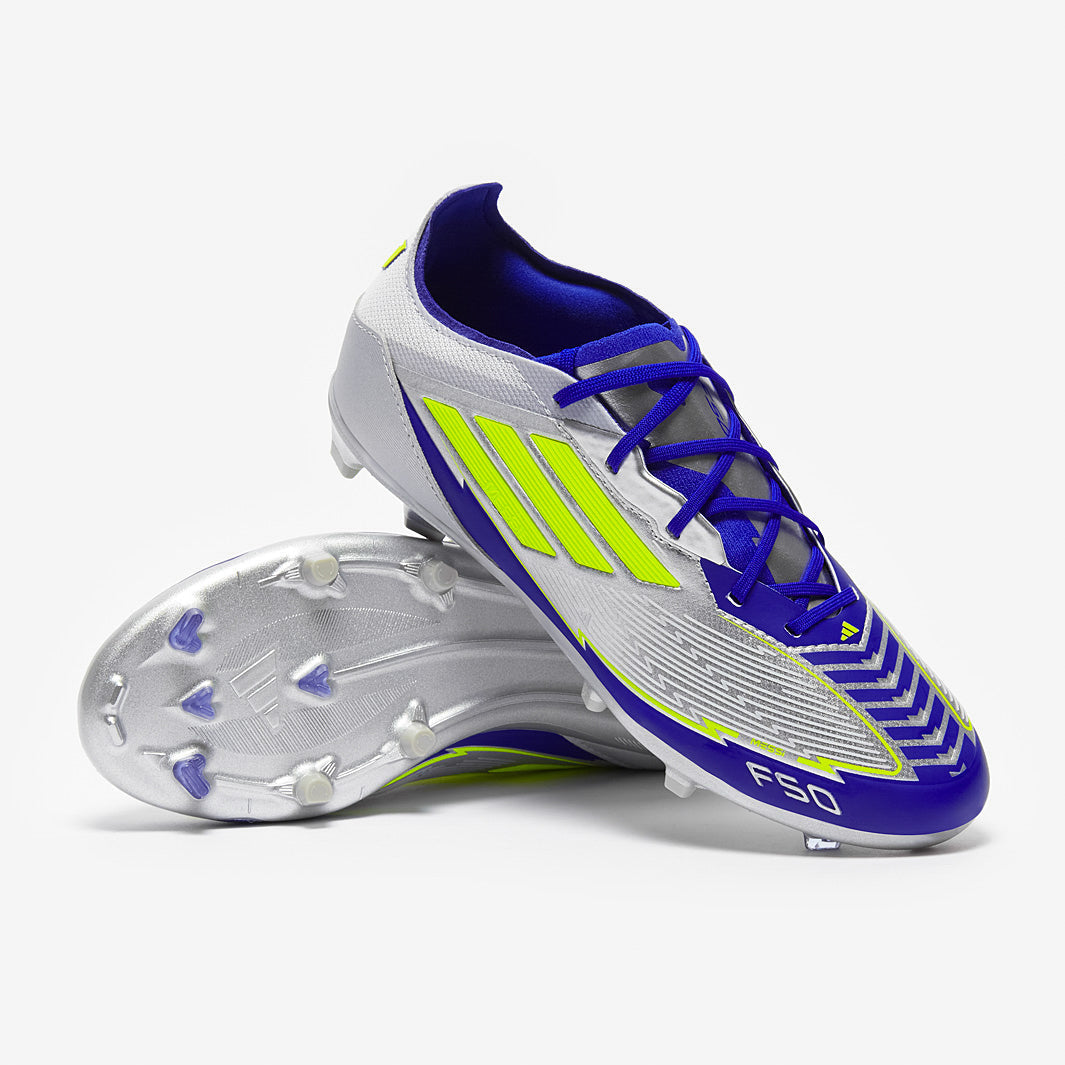 Adidas Kids F50 Elite x Messi FG Football Boots Silver Met/Solar Yellow/Lucid Blue