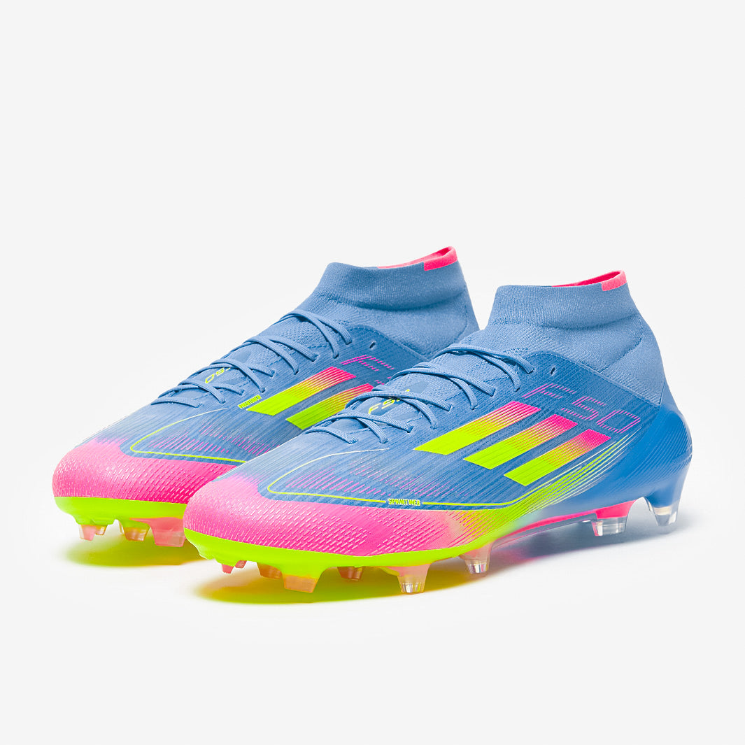 Adidas Women's F50 Elite Mid FG Football Boots Blue Fusion/Lucid Lemon/Lucid Pink