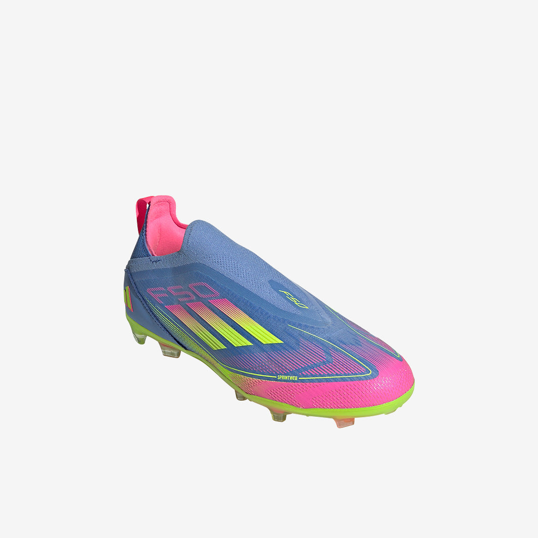 adidas Kids F50 Elite Laceless FG Football Boots Blue Fusion/Lucid Lemon/Lucid Pink