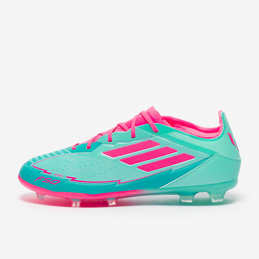 adidas Kids F50 Elite x Messi FG Football Boots Flash Aqua/Lucid Pink/Lucid Cyan