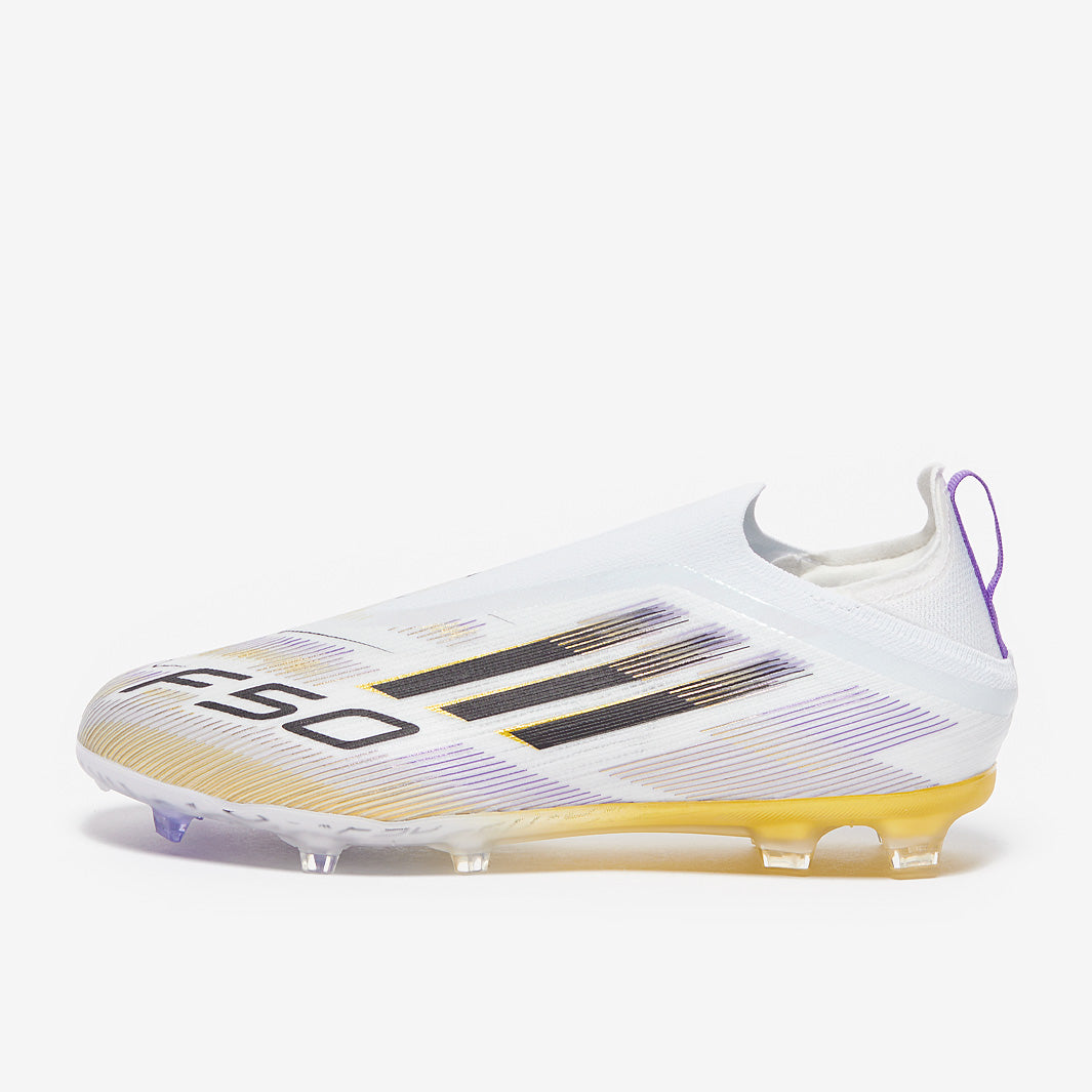 Adidas Kids F50 Elite Laceless FG Football Boots White/Core Black/Met Gold