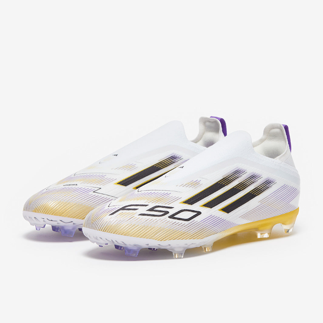 Adidas Kids F50 Elite Laceless FG Football Boots White/Core Black/Met Gold
