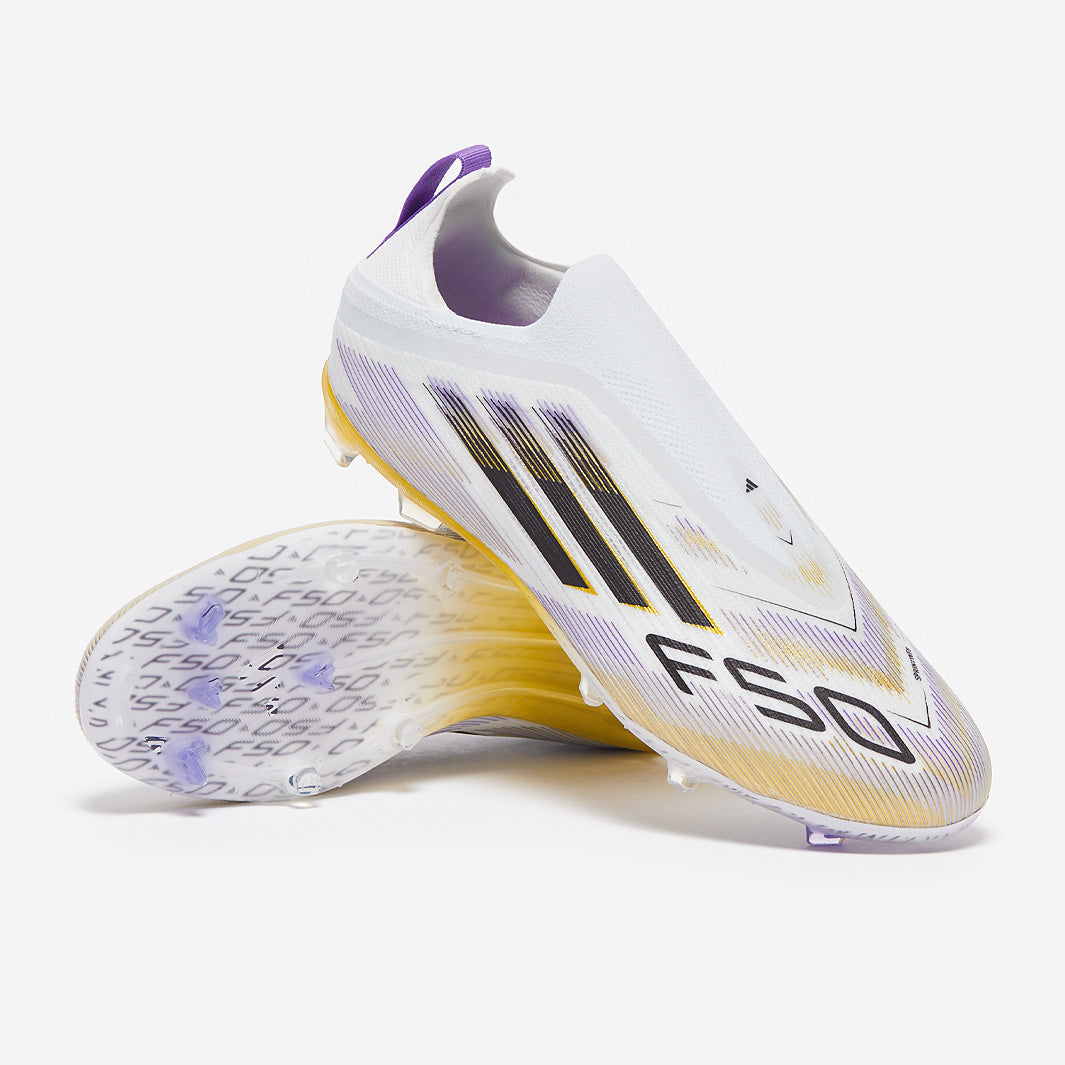Adidas Kids F50 Elite Laceless FG Football Boots White/Core Black/Met Gold