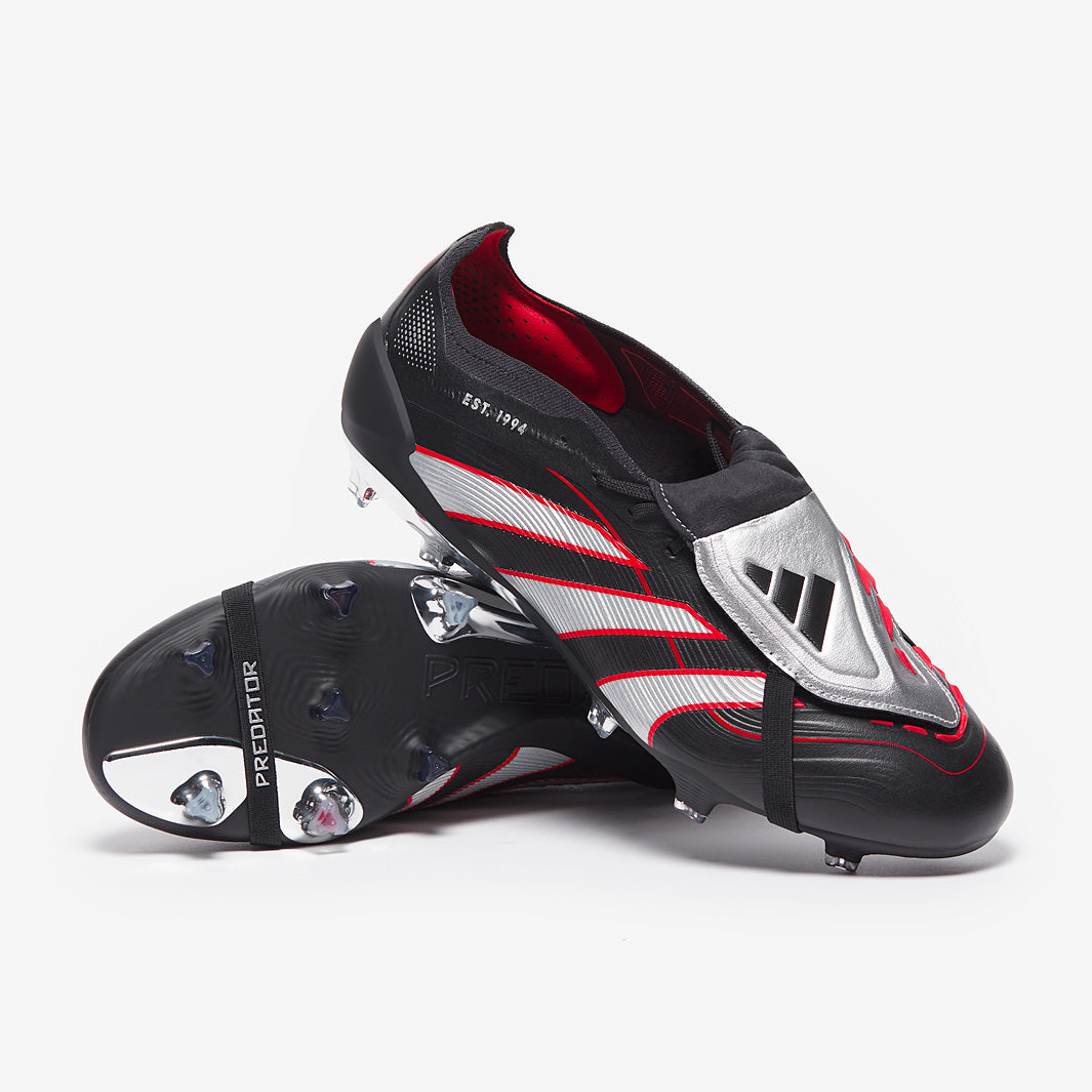 adidas Predator Elite Tongue Leather FG Football Boots Core Black/Silver Met/Vivid Red