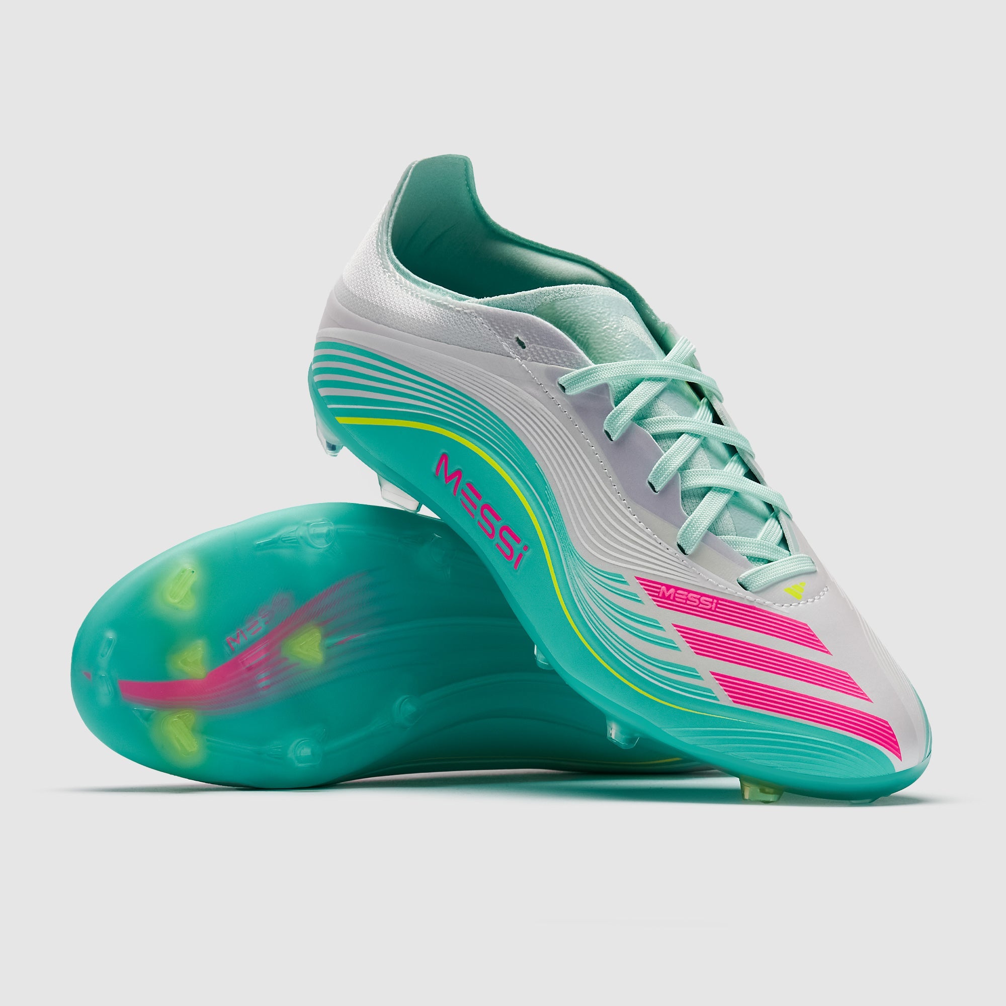 Adidas Kids F50 Elite X Messi FG Football Boots Ftwr White/Lucid Pink/Flash Aqua
