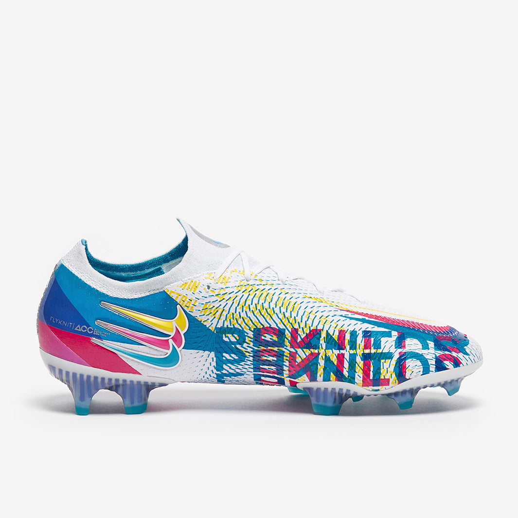 Nike Phantom GT Elite 3D FG Football Boots White/Chlorine Blue/Pink Blast/Opti Yellow