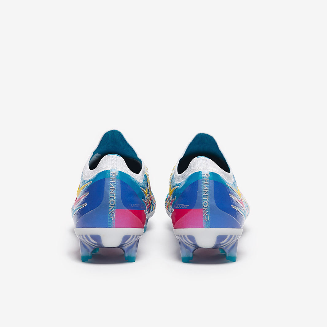 Nike Phantom GT Elite 3D FG Football Boots White/Chlorine Blue/Pink Blast/Opti Yellow