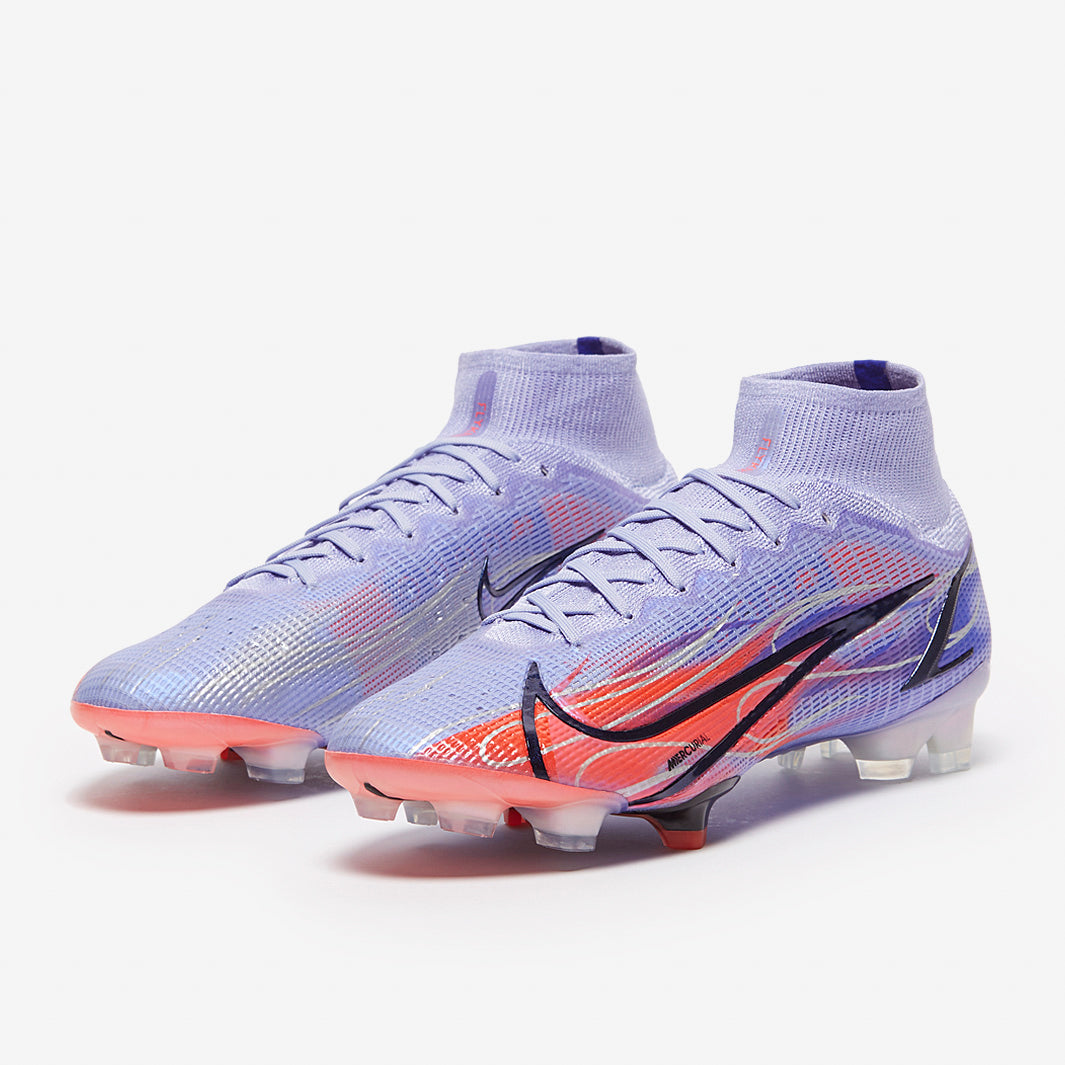 Nike Mercurial Superfly VIII Elite Mbappe FG Chuteira Campo Lilás/Prata