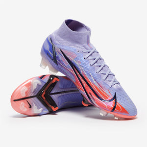 Nike Mercurial Superfly VIII Elite Mbappe FG Chuteira Campo Lilás/Prata