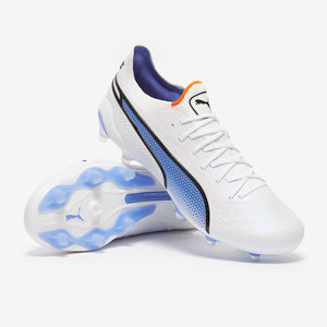 Puma King Ultimate FG/AG Football Boots Puma White/Puma Black/Blue Glimmer/Puma Ultra Orange